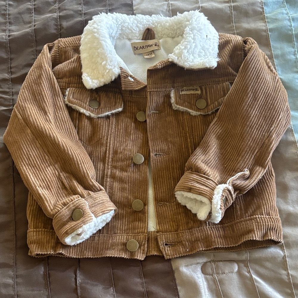 BearPaw Tan Corduroy Kids Jacket with Cream Sherpa Lining